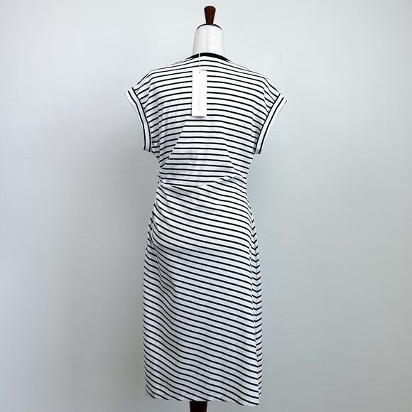 Goelia Navy Stripe Cap Sleeve Crewneck Side Slit Dress NWT - Picture 9 of 11